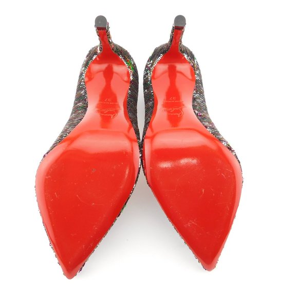 CHRISTIAN LOUBOUTIN Reversible Sparkly Sequin Heel Pumps 37 - Picture 7 of 10